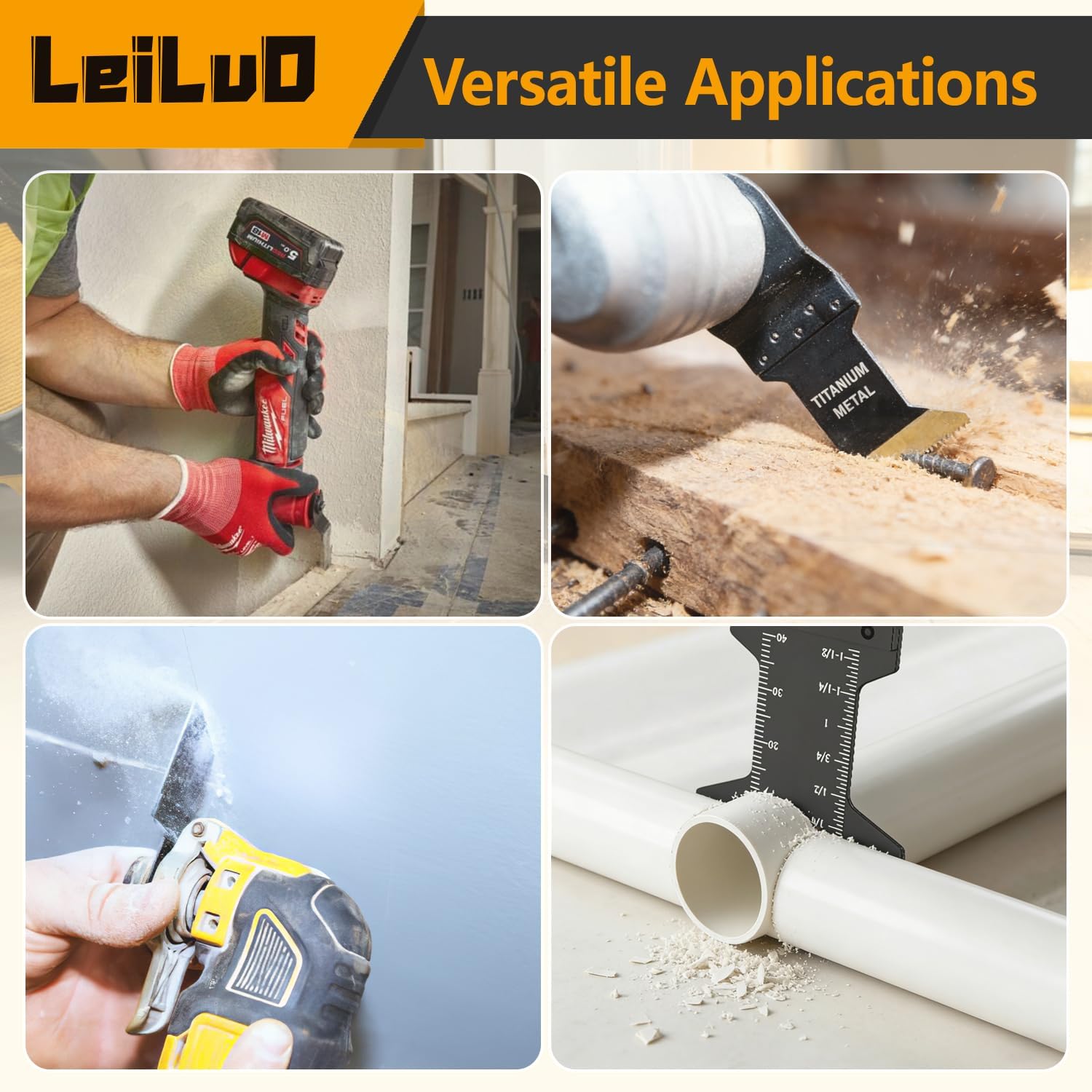 Thumbnail 6 de LEILUO 15-teiliges Multitool-Sägeblatt-Set extra lang (70 mm) mit Titan für Holz und Metall