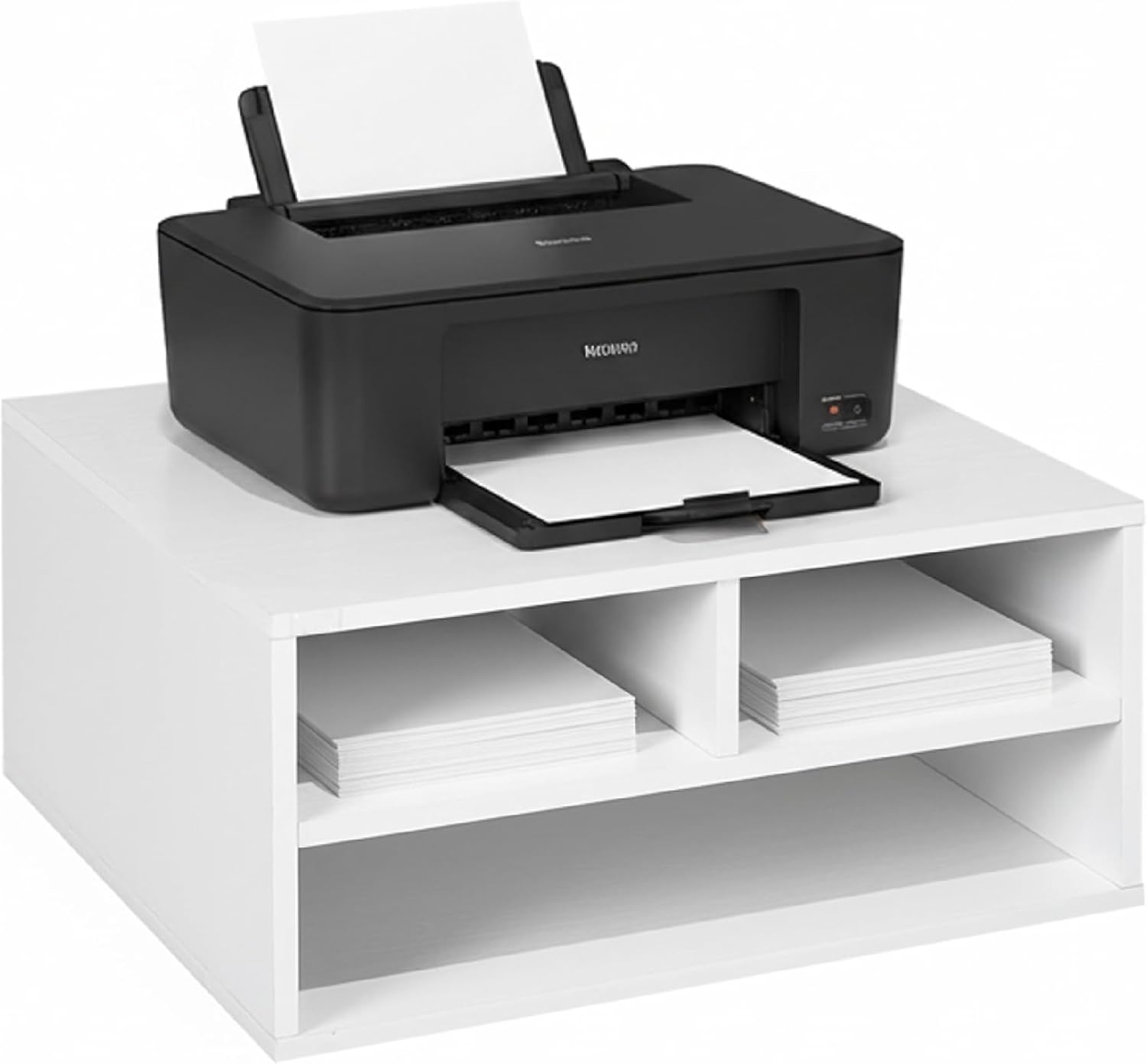 Baroni Home Supporto per Stampante con 3 Scomparti - Organizer A4/A3 in MDF, 37x47x21 cm, bianco