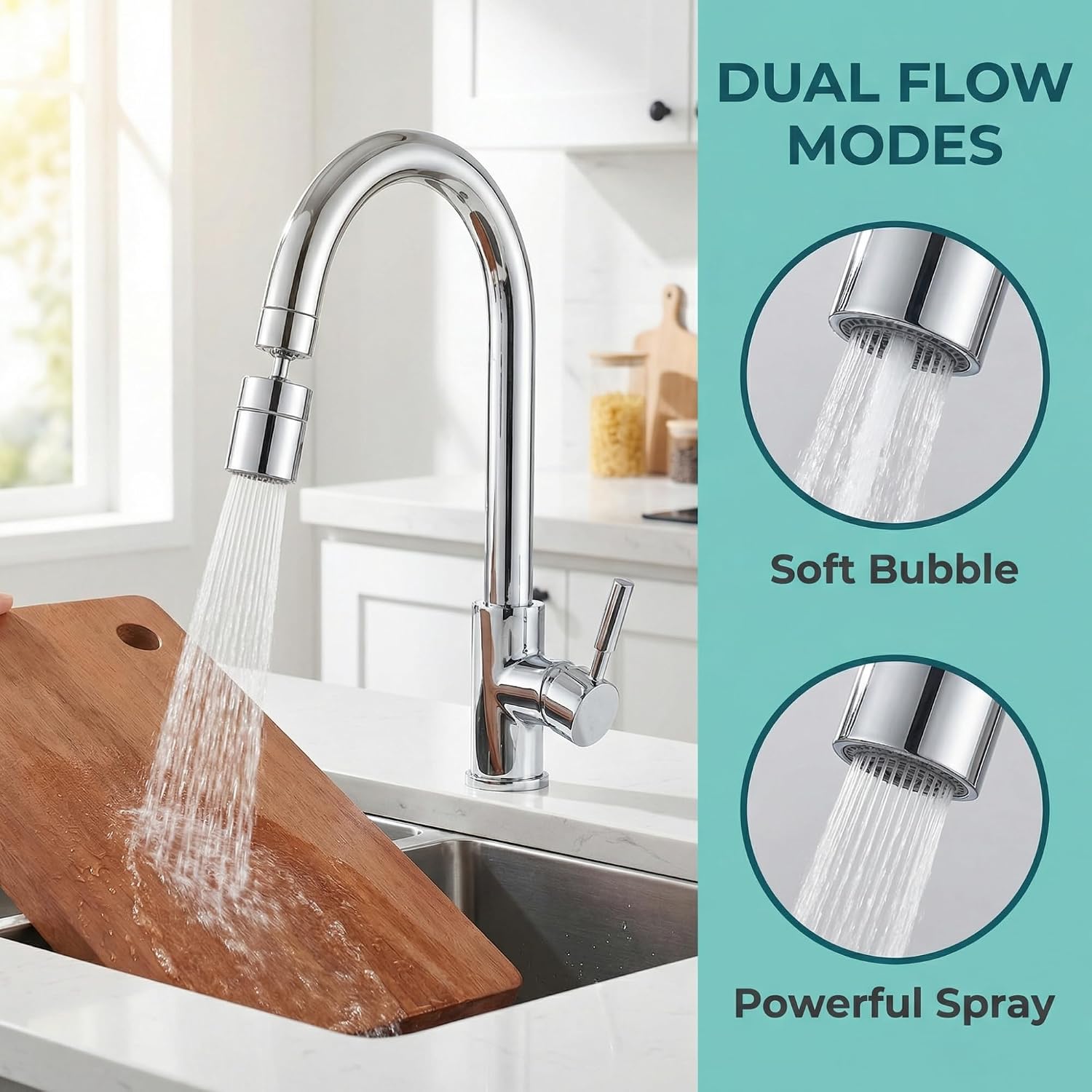 Thumbnail 4 de Kitchen Tap Spray Head with 360° Swivel Spout and 2-Mode Spray