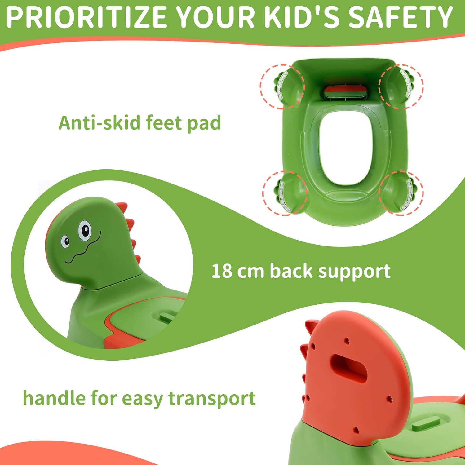 Detalle 2 de Dinosaur Potty Toilet Training Chair with Lid and Removable Urinal Pot (Green) for 1–6 Year Olds