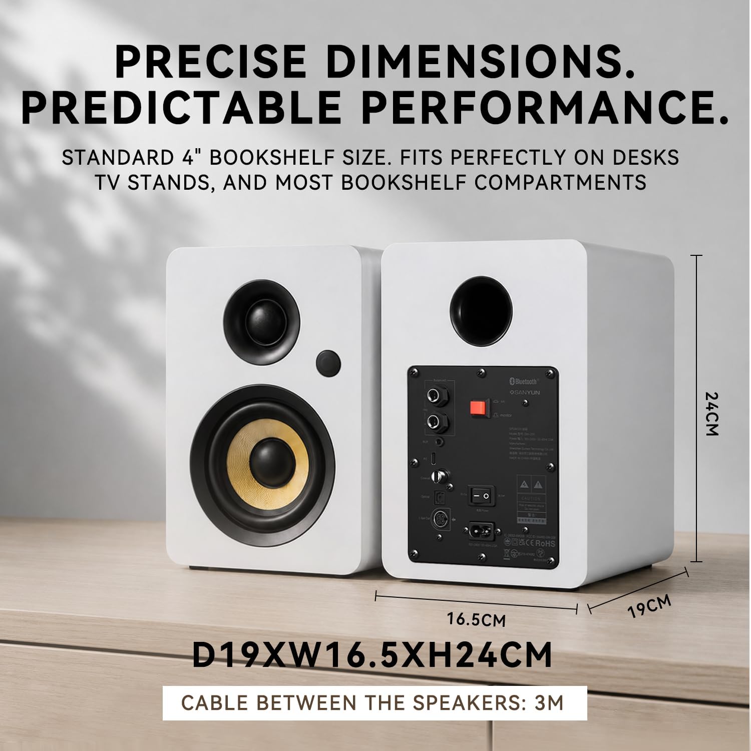 Thumbnail 5 de Sanyun SW206 80W 2.0 Active Bookshelf Speakers, White Pair with Dual Modes
