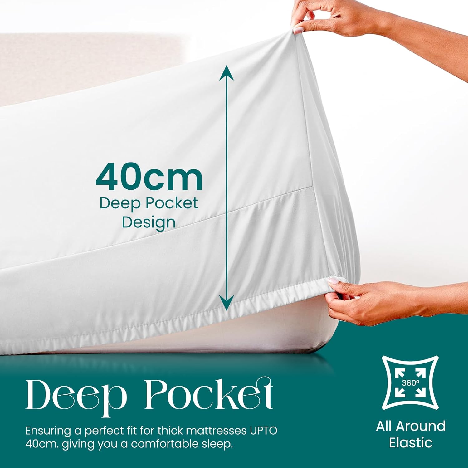 Thumbnail 3 de Linens World Egyptian Cotton Fitted Sheet (Double) – 40cm Deep Pocket, Breathable & Anti-Wrinkle, 200 Thread Count
