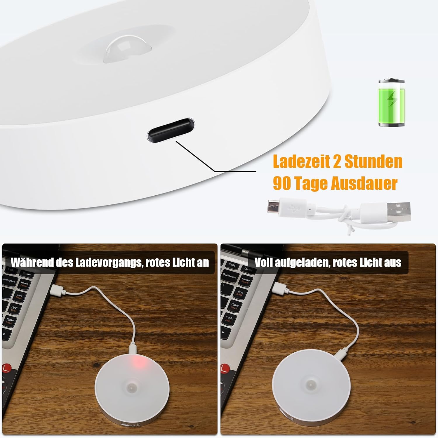 Detalle 2 de Electight 3-delige bewegingssensorlamp met 8 LED’s, USB en magneetbevestiging