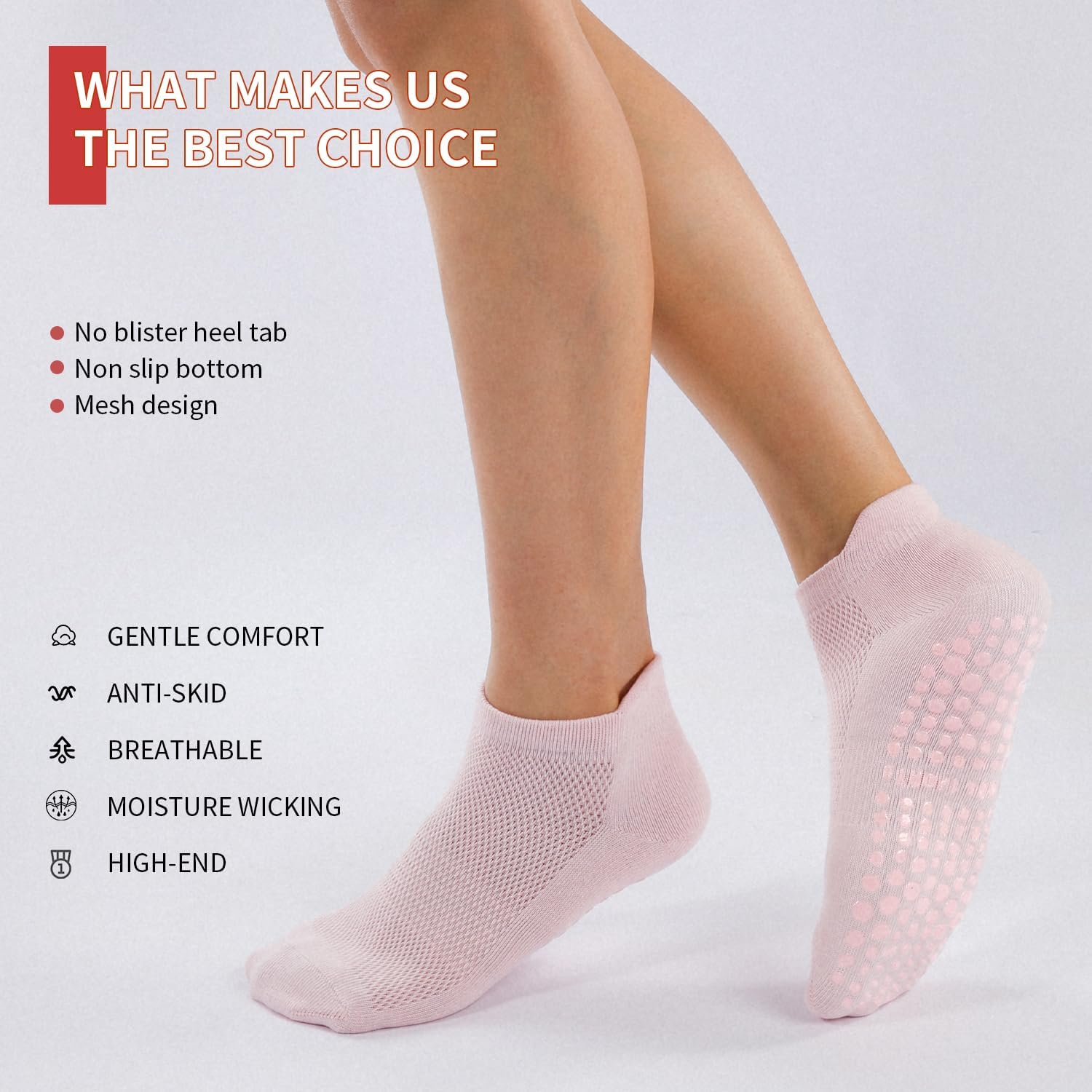 Detalle de BUDERMMY Pilates Socken Damen – 4 Paar rutschfeste Yoga-Socken aus Baumwolle
