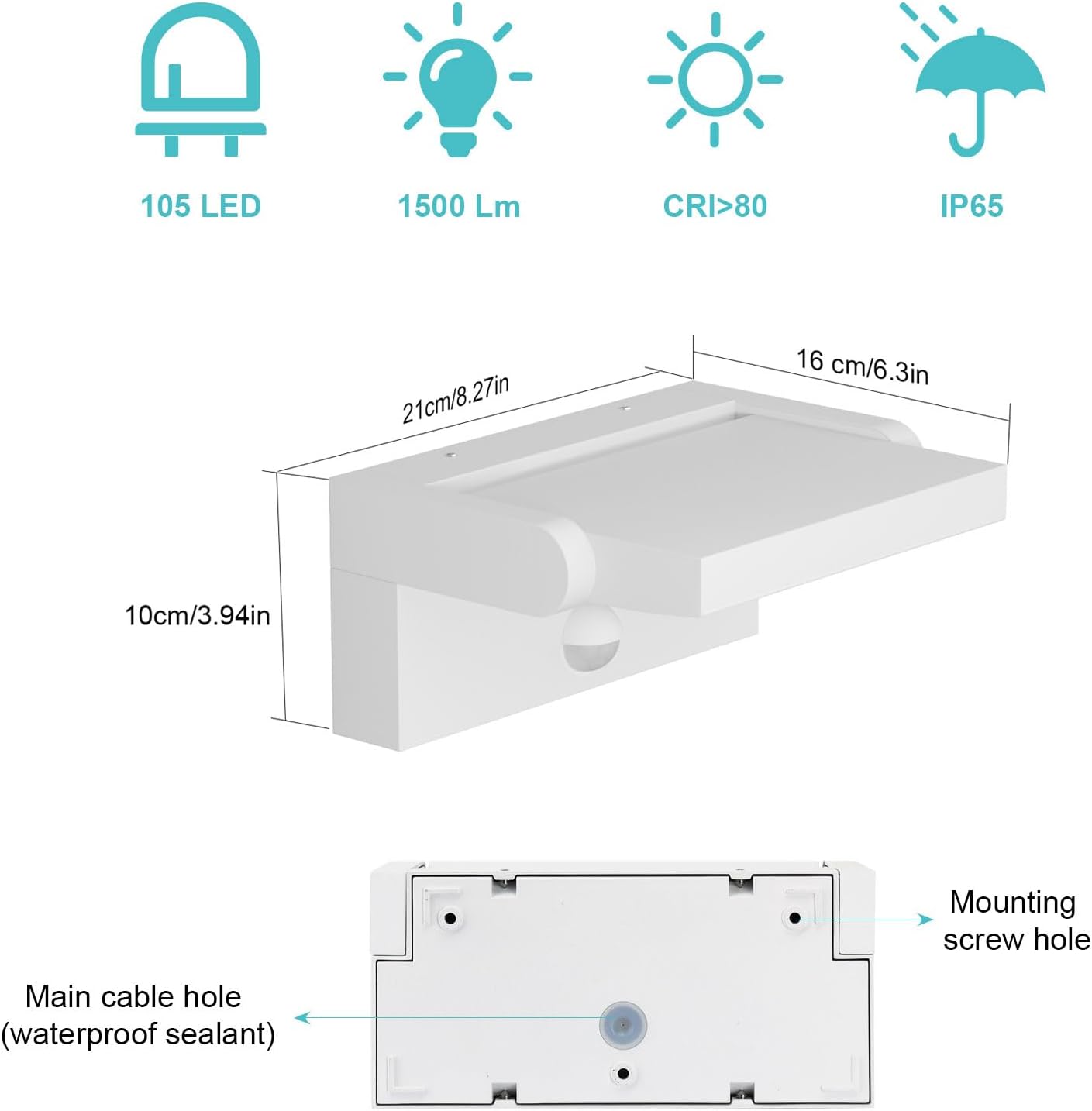 Thumbnail 6 de Klighten 24W Applique LED Rotative Indoor/Outdoor avec Détecteur de Mouvement (IP65)