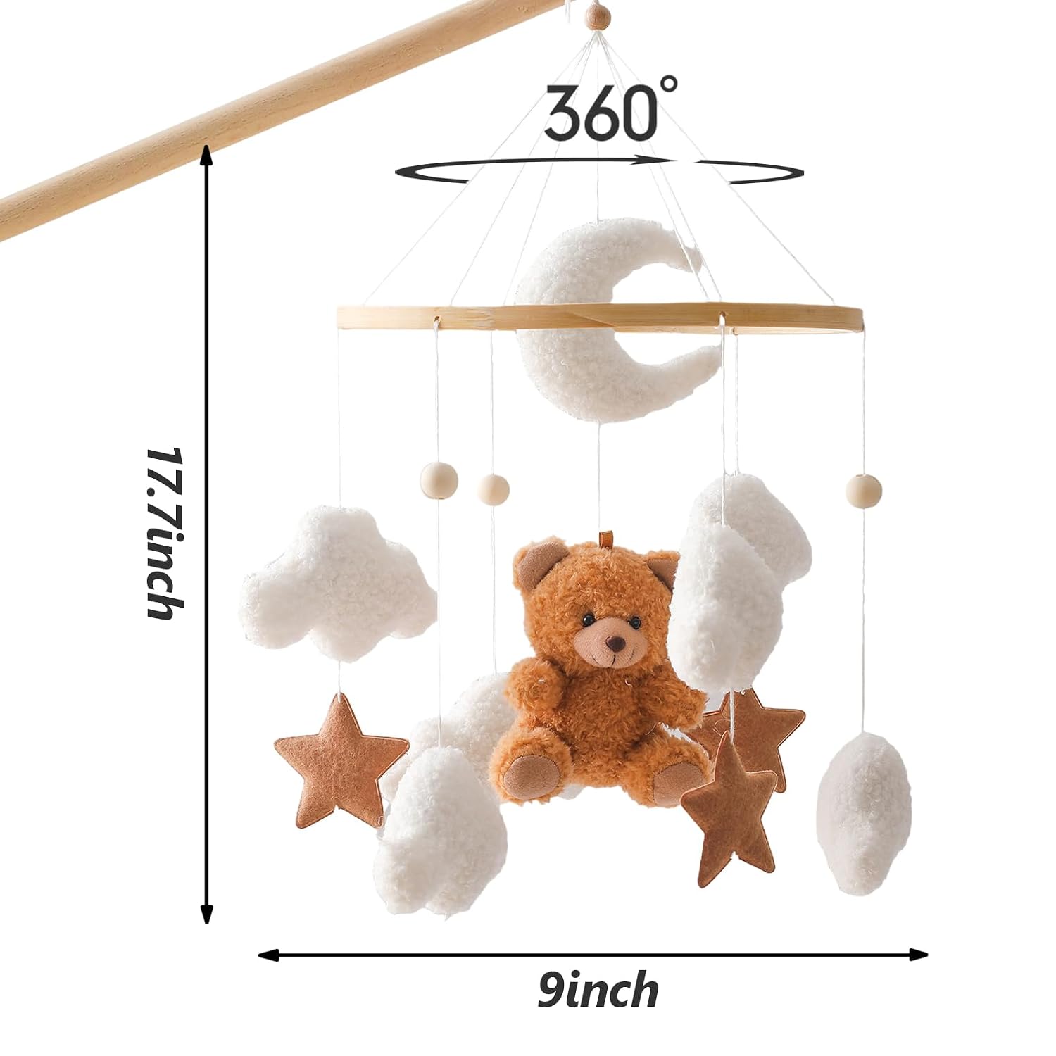 Thumbnail 2 de Herfair Mobile Baby Bettglocke mit Teddybär – Filz-Design in Braun