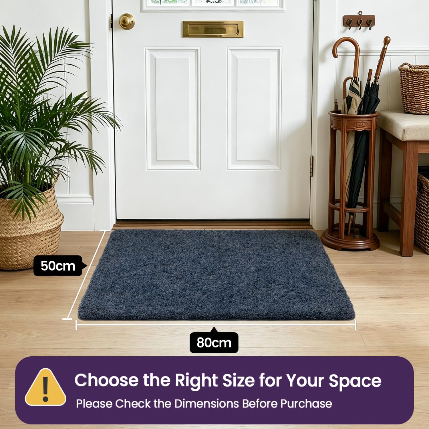 Detalle de DEXI Dirt Trapper Indoor Doormat 50 x 80 cm (Blue-Black) – Non-Slip, Highly Absorbent, Machine Washable