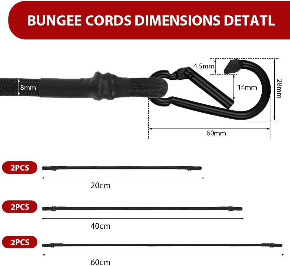 Detalle 2 de Set di 6 corde elastiche con ganci Adiwo (20, 40 e 60 cm) per tendalini, teloni e bagagli