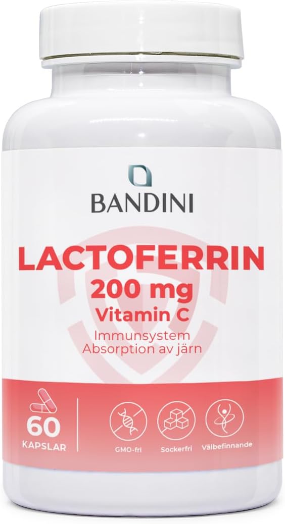 Detalle de BANDINI Lactoferrin 200, 60 kapslar med 200 mg laktoferrin och C-vitamin