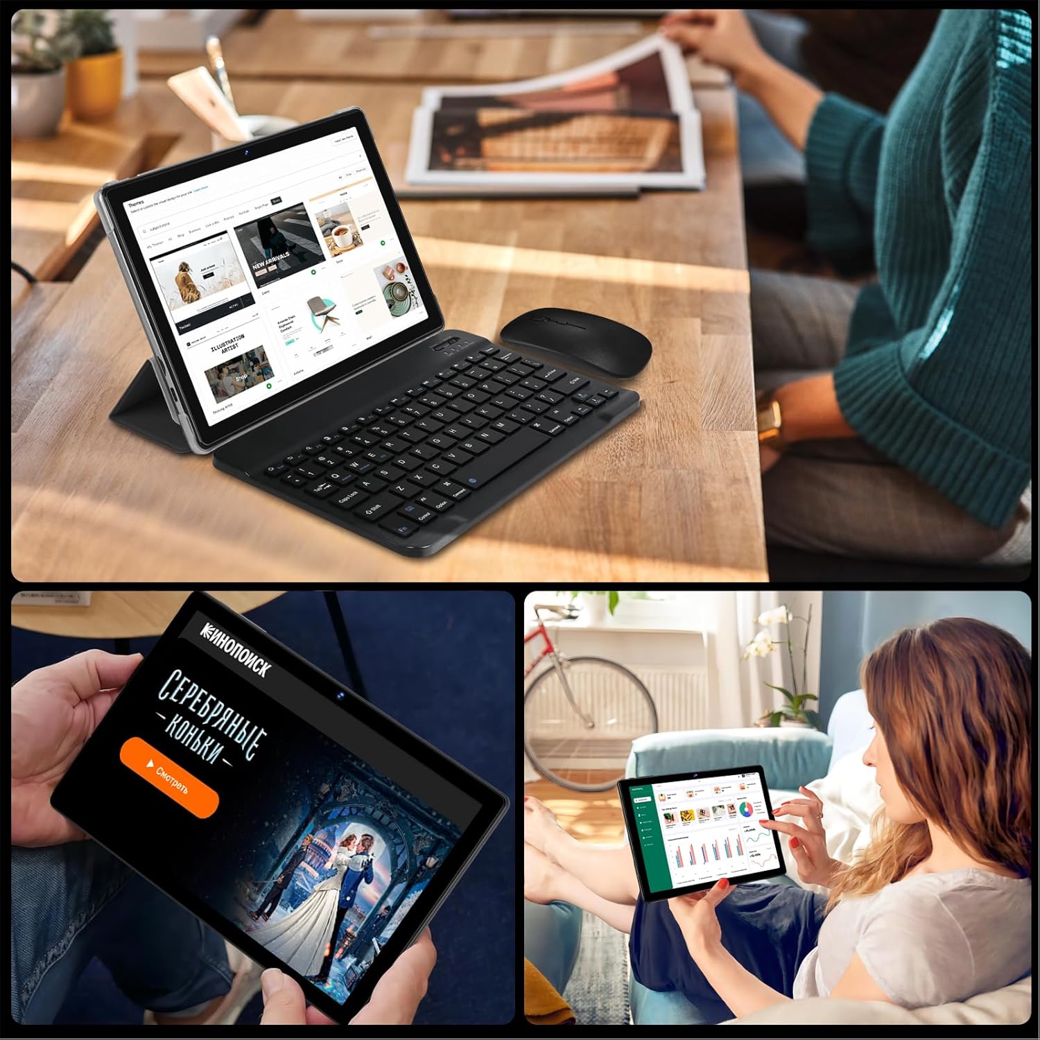 Thumbnail 6 de Ziovo 2026 Tablette 10 Pouces Android – 20 Go RAM, 128 Go ROM, 2 en 1 avec clavier et souris (Noir)