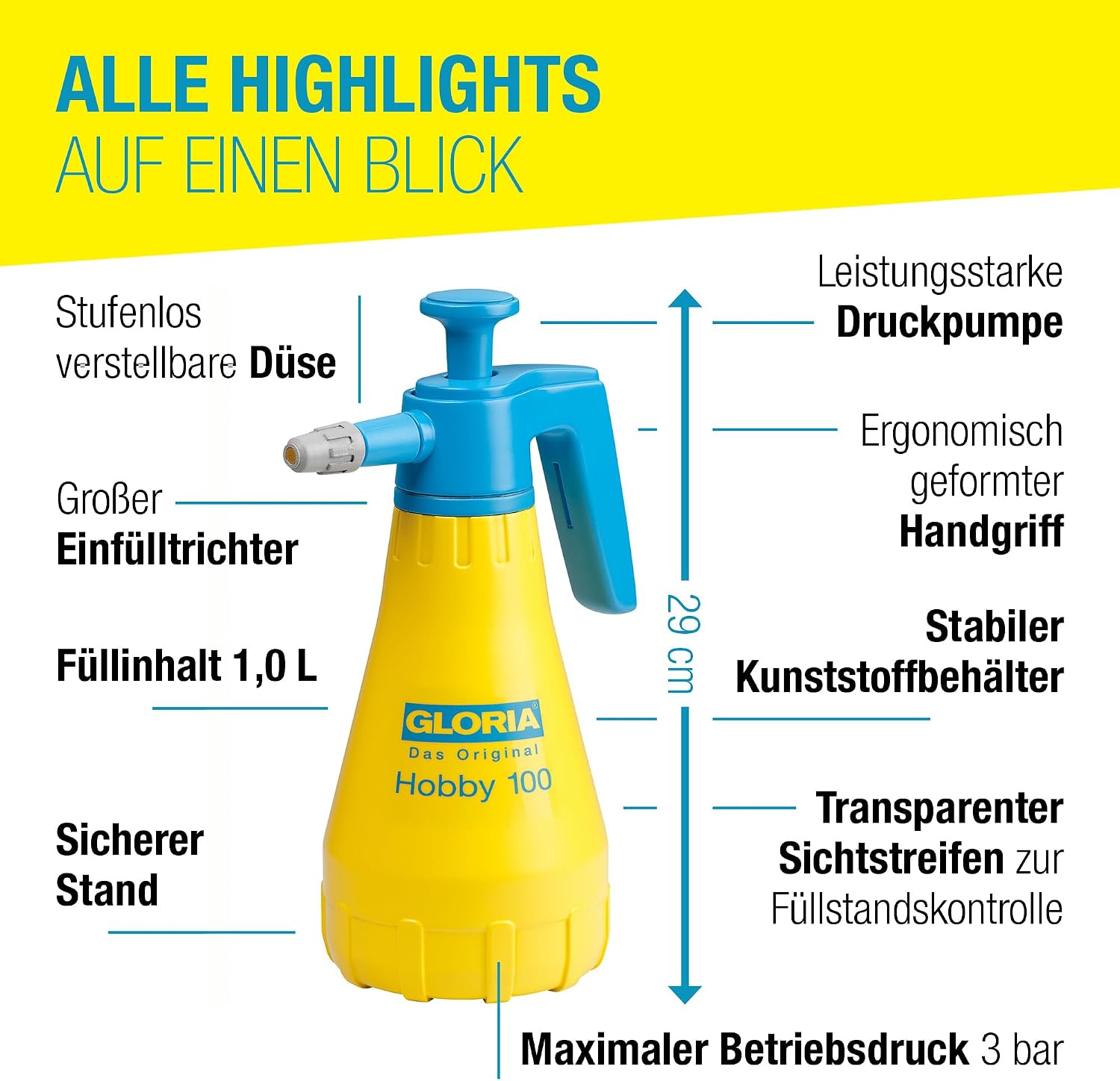 Detalle de GLORIA Hobby 100 Sprühflasche 1 L – Präzisions-Drucksprüher für Garten, Balkon und Zimmerpflanzen