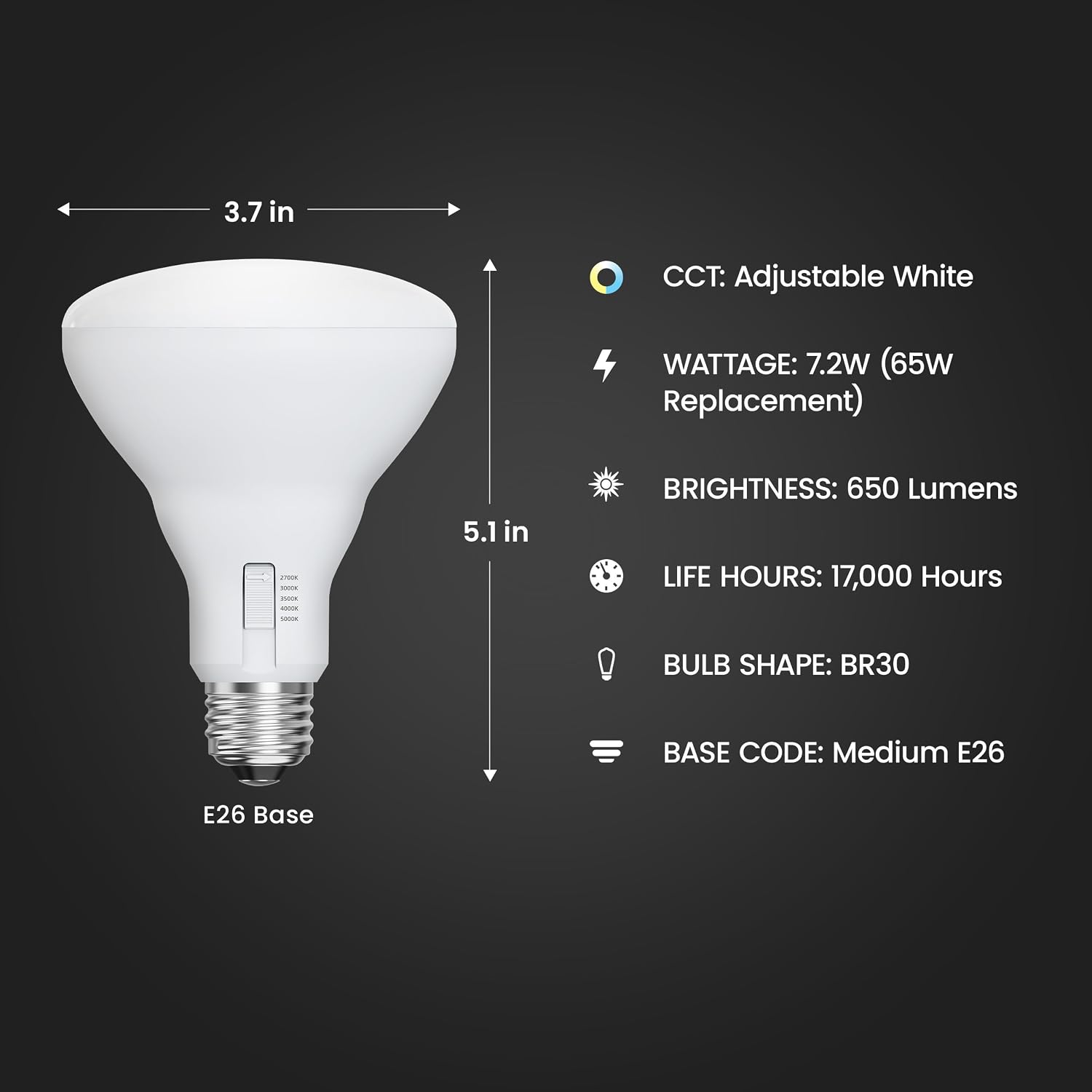 Detalle 2 de Feit Electric BR30 65W Equivalent LED Flood Bulb, 650 lm