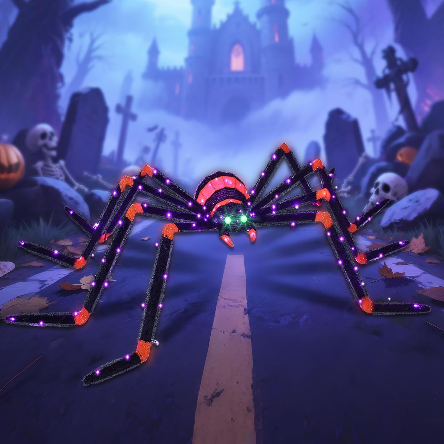 Detalle de HOYECHI HYC8601 Giant Halloween Spider Decoration, 115 LED Lights, Black