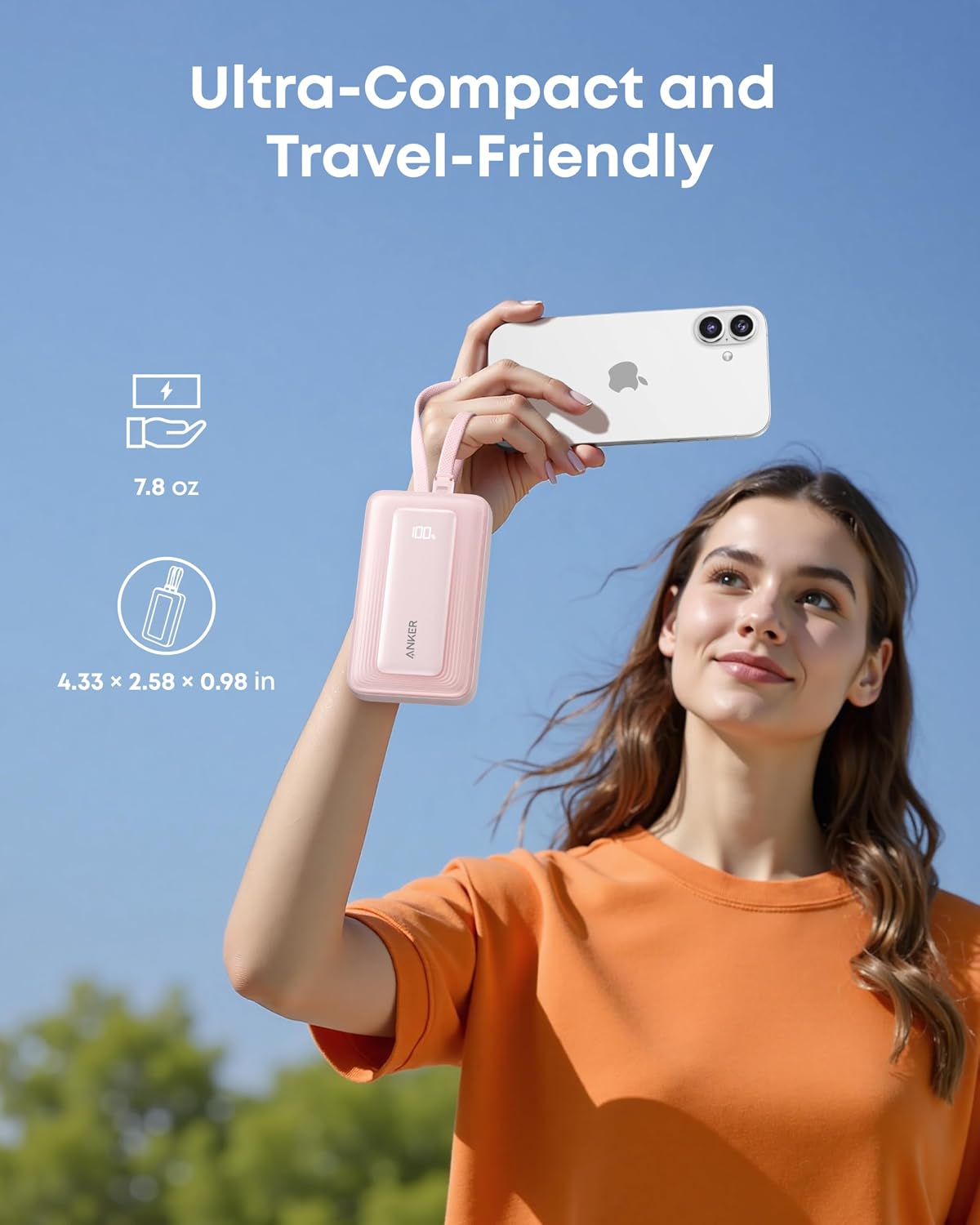 Detalle de Anker Zolo Powerbank 10.000mAh 35W – zwei integrierte USB‑C Kabel, USB‑C & USB‑A Ports