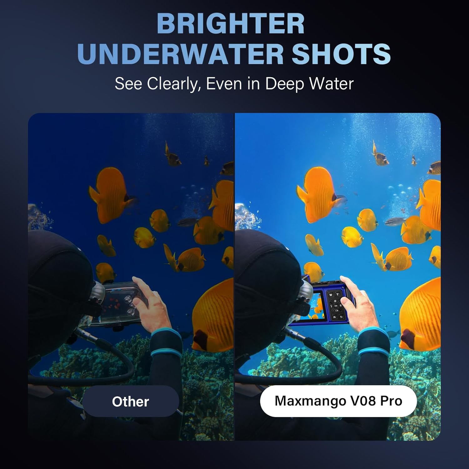 Thumbnail 5 de Maxmango V08 Pro Unterwasserkamera – 8K, 90MP, 49FT/15m Tiefe, Dual-Screen, WiFi, 1800mAh