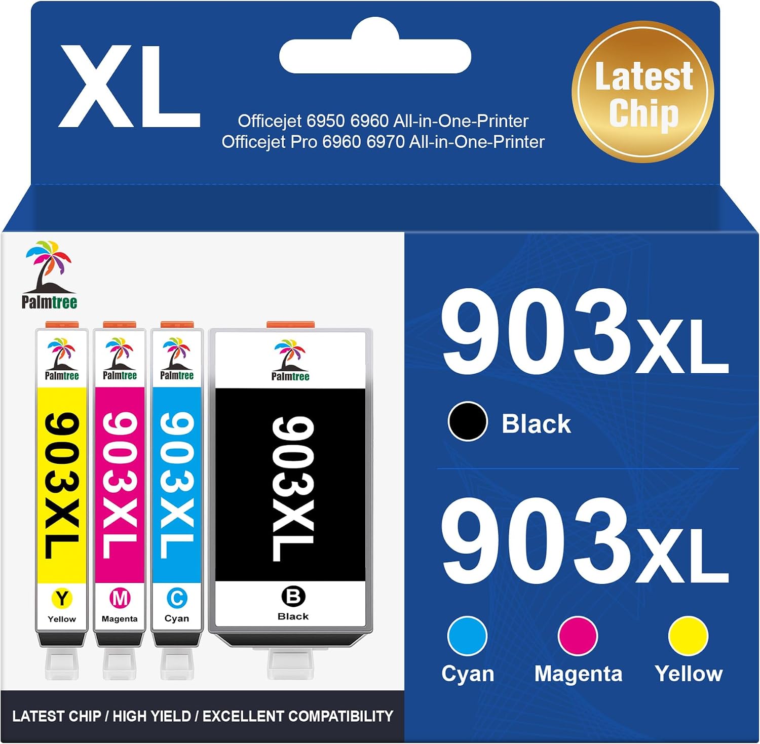 Detalle de Palmtree 903XL Multipack – Kompatible HP 903 XL Patronen (4er-Pack) für HP Officejet 6950/6970/6960
