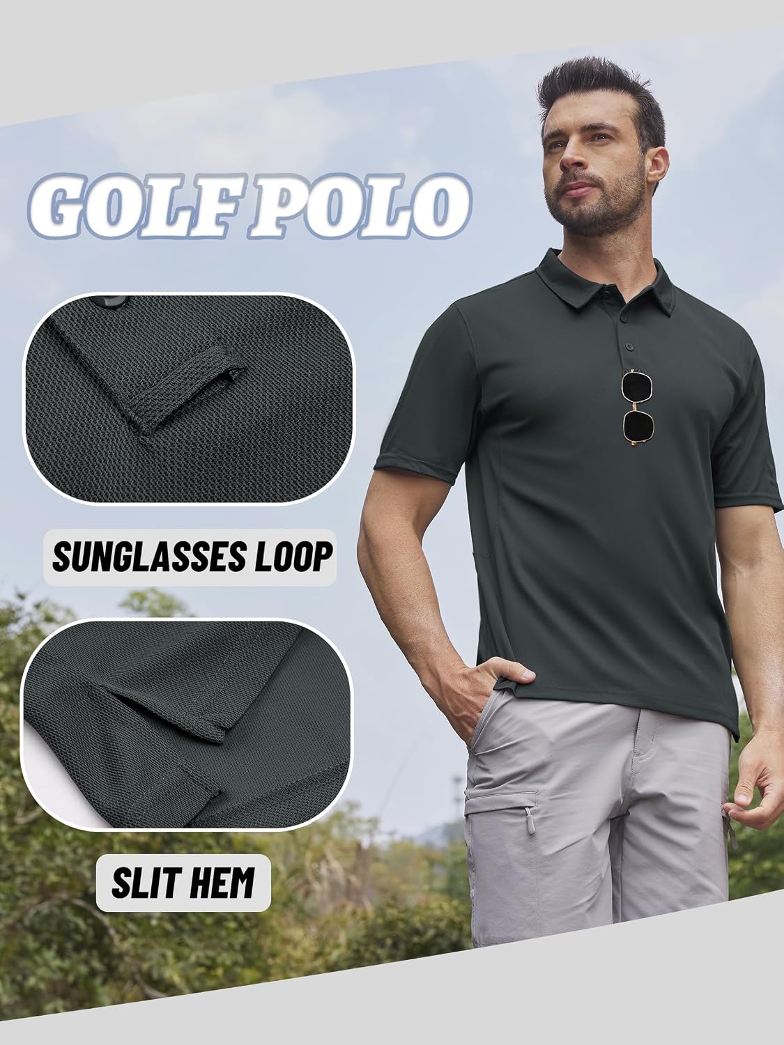 Thumbnail 4 de Polo homme KEFITEVD à séchage rapide en polyester piqué (manches courtes) pour activités d’été
