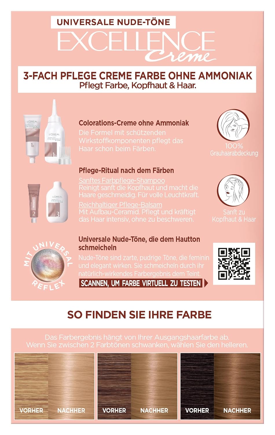 Detalle de L'Oréal Paris Excellence Creme Permanente Haarfarbe „Universal Nudes“ Nr. 8U Hellblond, ammoniakfrei – 1 Packung