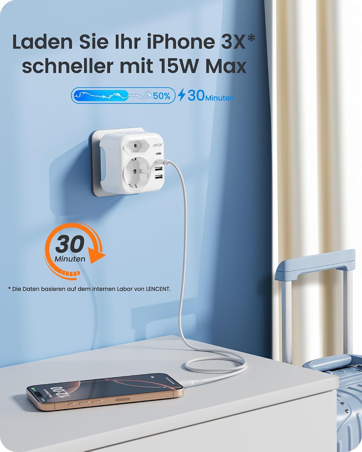 Detalle 2 de LENCENT Klappbarer Reiseadapter Typ D 2500W