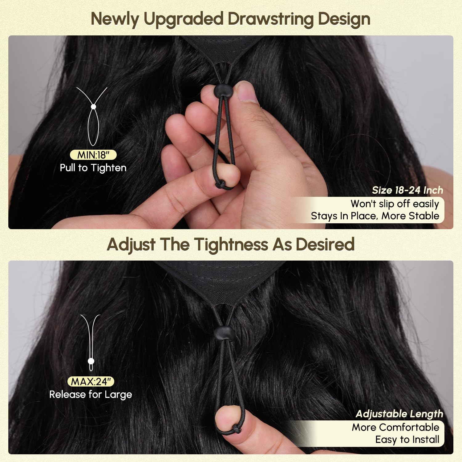 Thumbnail 6 de Omeself V Part Wig Human Hair Body Wave 200 Density – U Part, Glueless, Drawstring, 22 Inch