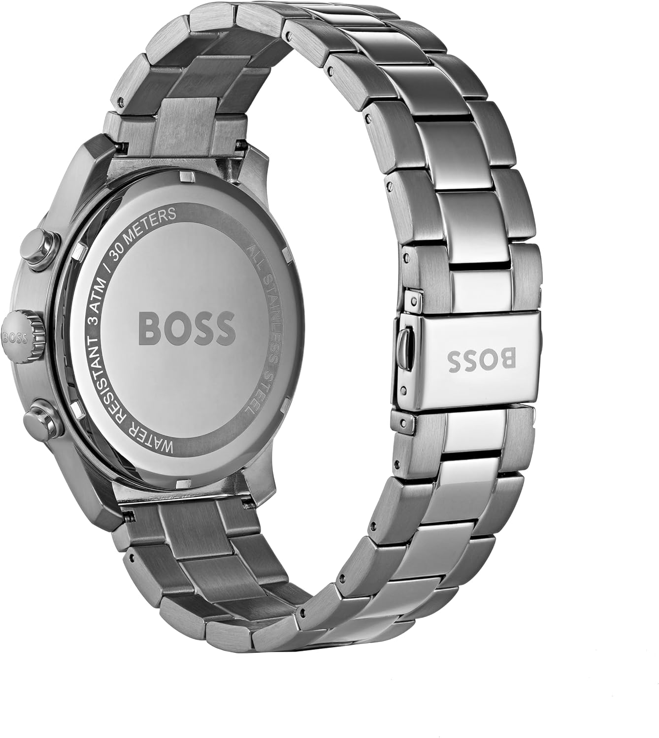 Detalle de BOSS Chronograph Quarz Uhr für Herren – 44 mm, Blaues Zifferblatt, Edelstahlarmband