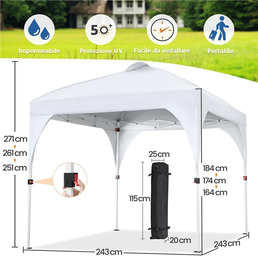 Thumbnail 1 de Yaheetech Gazebo da Giardino 2,4 x 2,4 m – impermeabile, pieghevole, con tela Oxford e paletti per uso esterno
