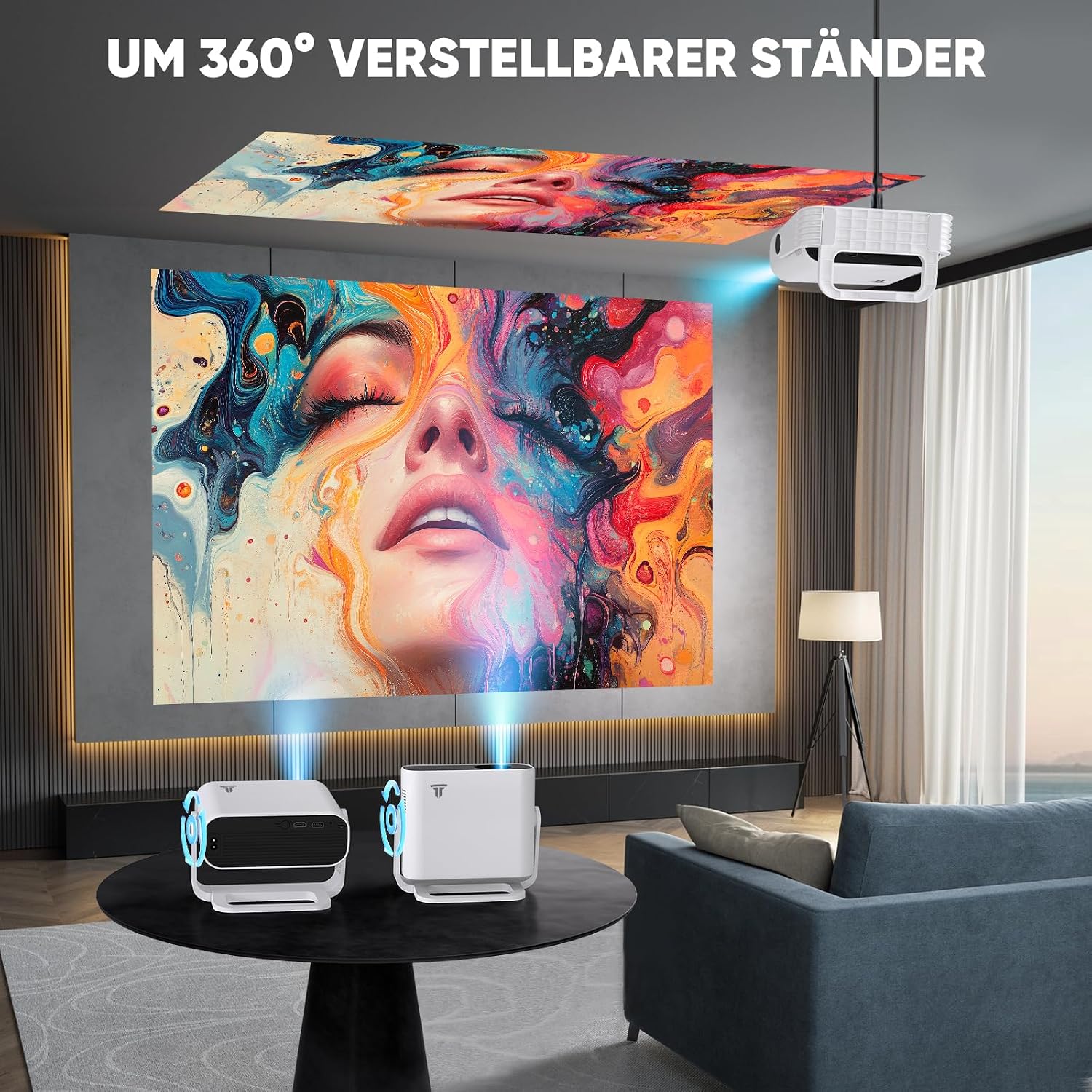 Thumbnail 3 de 2026 Smart Mini Beamer mit Android 14, Full HD 1080p, WiFi 6 & BT 5.2 – integrierte App-Nutzung