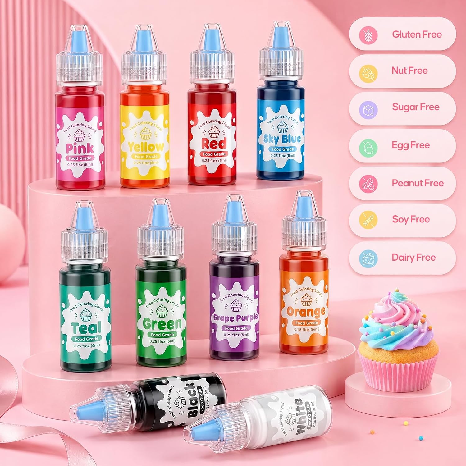 Detalle de Food Coloring Set, 10 Water-Based Colors with Dropper Tips