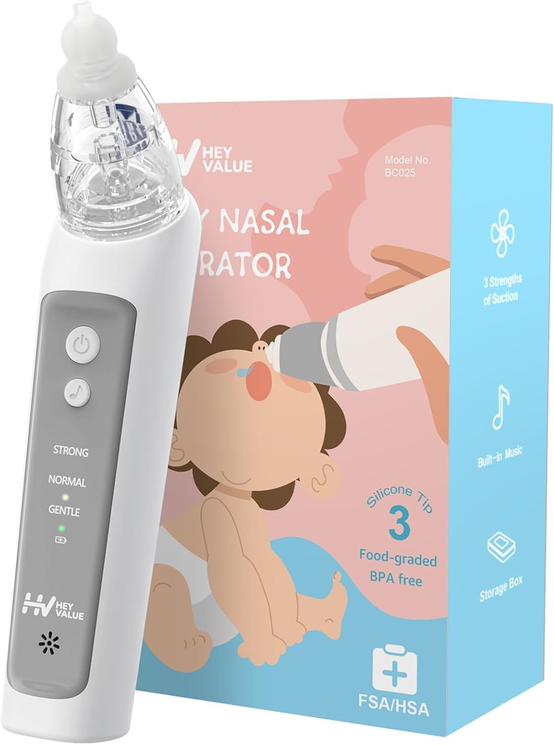 Electric Nasal Aspirator for Baby with 3 Silicone Tips