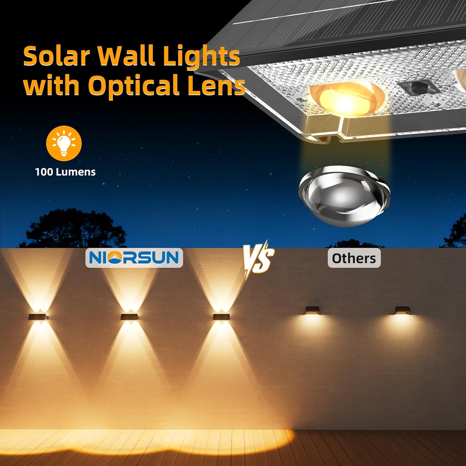 Thumbnail 2 de NIORSUN Lampada solare da esterno IP65 con luce su e giù, 4 pezzi (3000K/4000K/6500K + RGB)