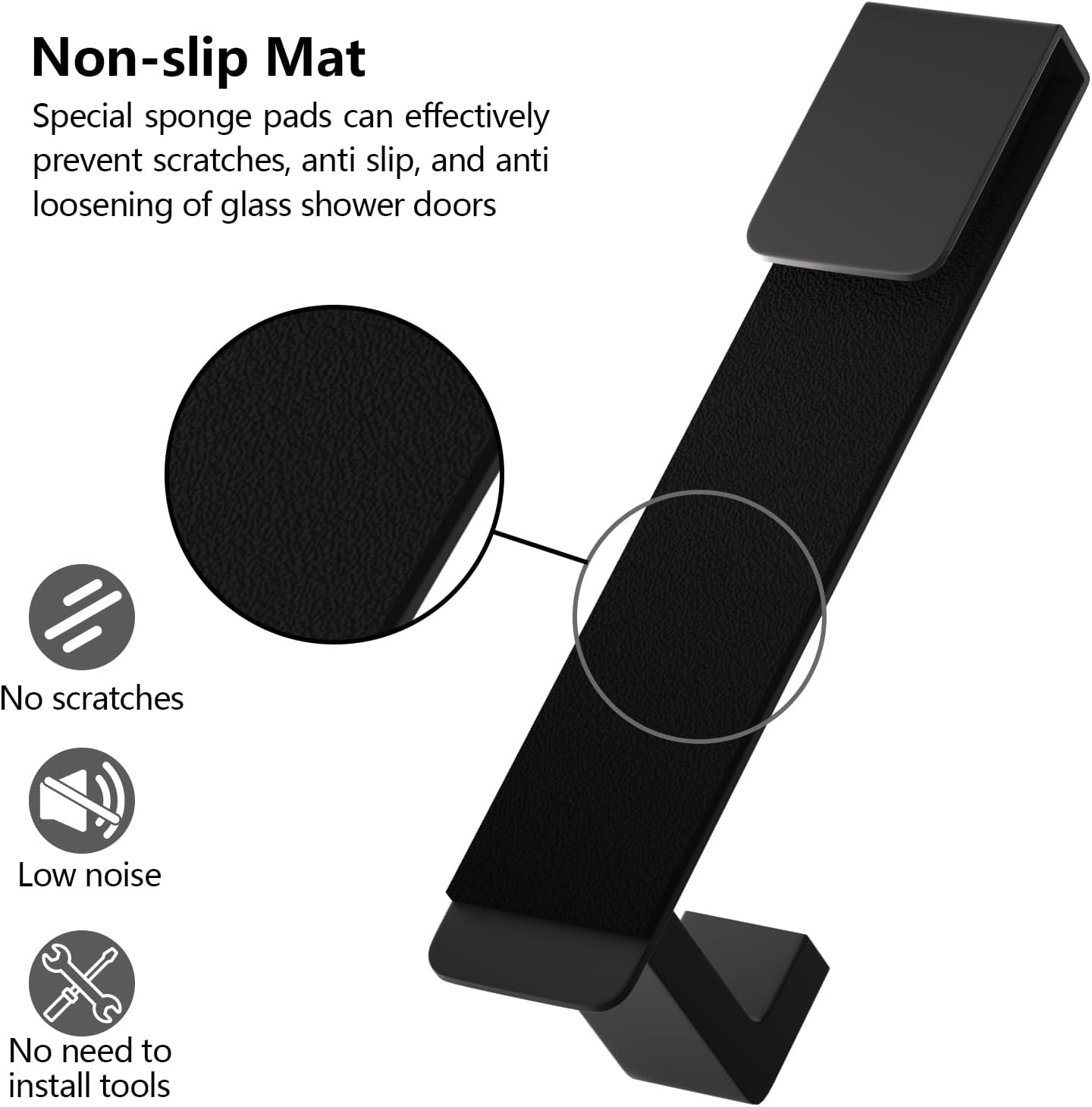 Detalle 2 de PMMASTO Shower Door Hooks, 7.5-Inch Black Stainless Steel, 2-Pack