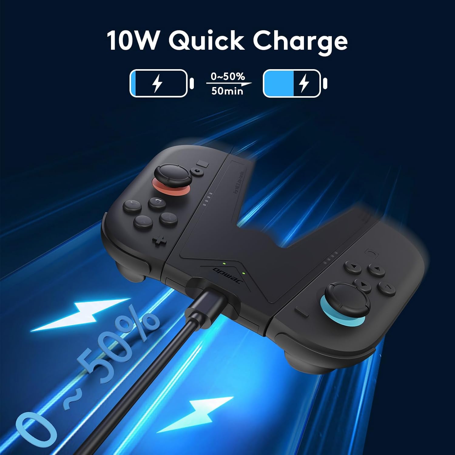 Detalle de JEMDO magnetische Joy-Con-Ladestation mit 2 Aufladehalterungen für Nintendo Switch 2 (Joy-Con Grip, LED, USB-C-Kabel) – schwarz