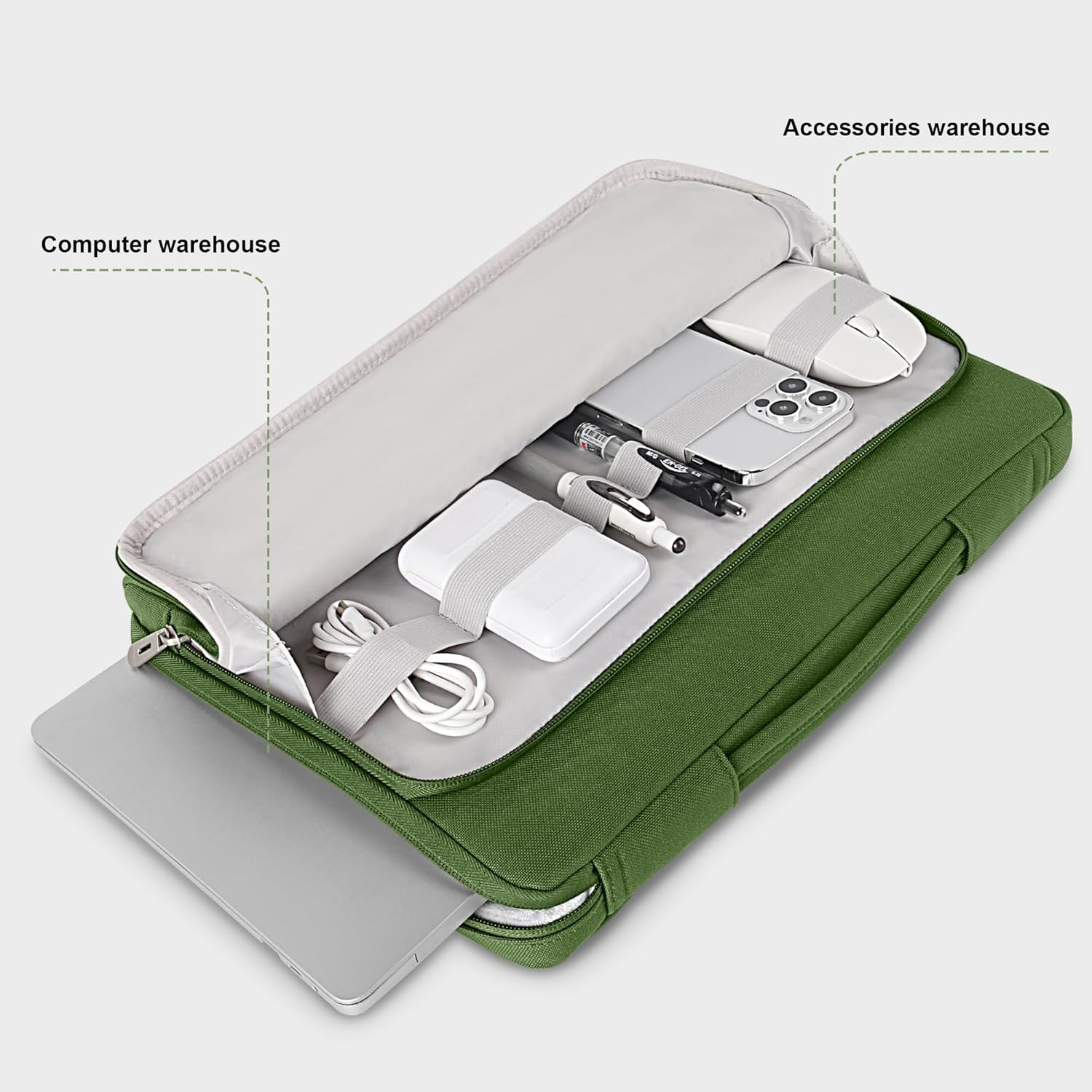 Detalle de MCHENG Laptoptasche für 14 Zoll mit Rundum-Schutz, ausziehbarem Tragegriff und wasserabweisendem Material (grün)