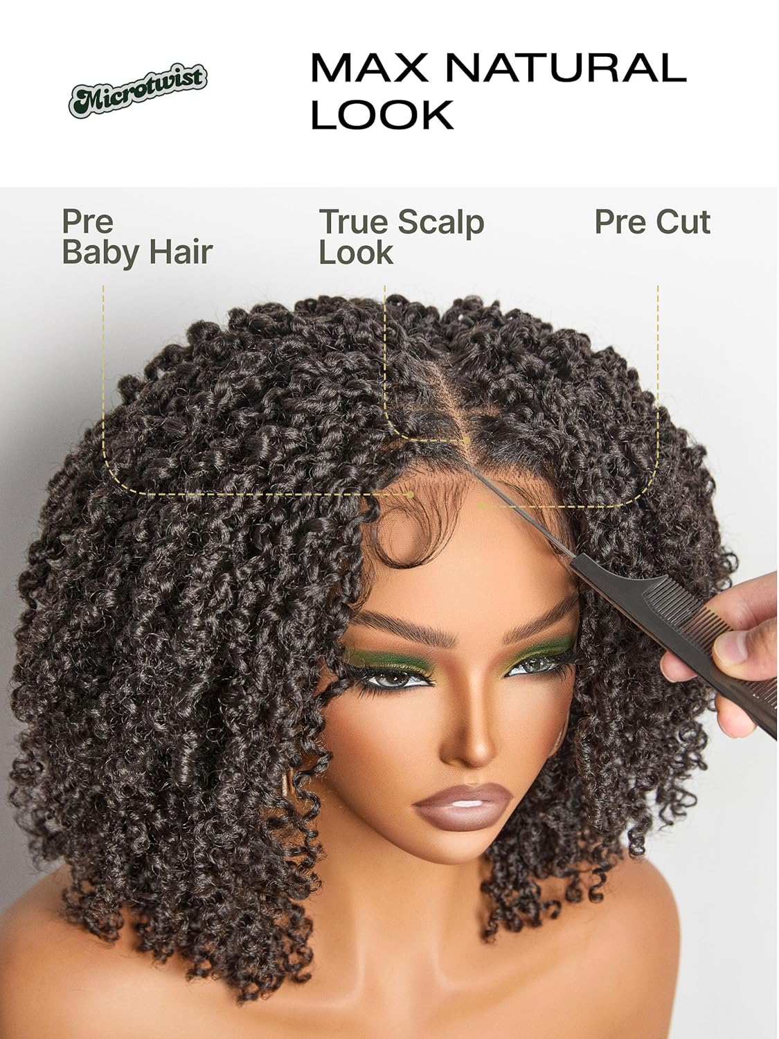 Thumbnail 5 de Frodio Veralux Fiber 12'' 11X4 HD Lace Frontal Wig — 200% Density, Glueless, Micro Twist Curly with Fluffy Hairs