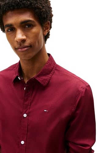 Detalle de Tommy Jeans Original Stretch Shirt: camicia uomo rossa slim fit