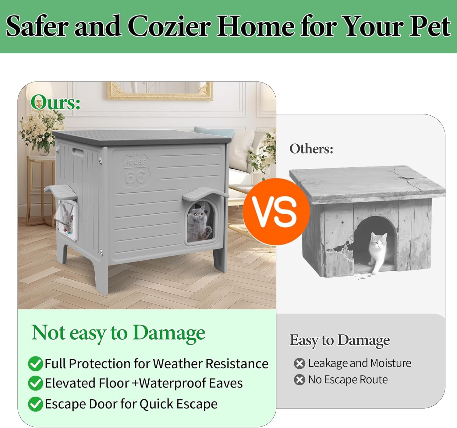 Detalle de Cat House Outdoor: Durable HDPE Shelter for Indoor and Outdoor Cats