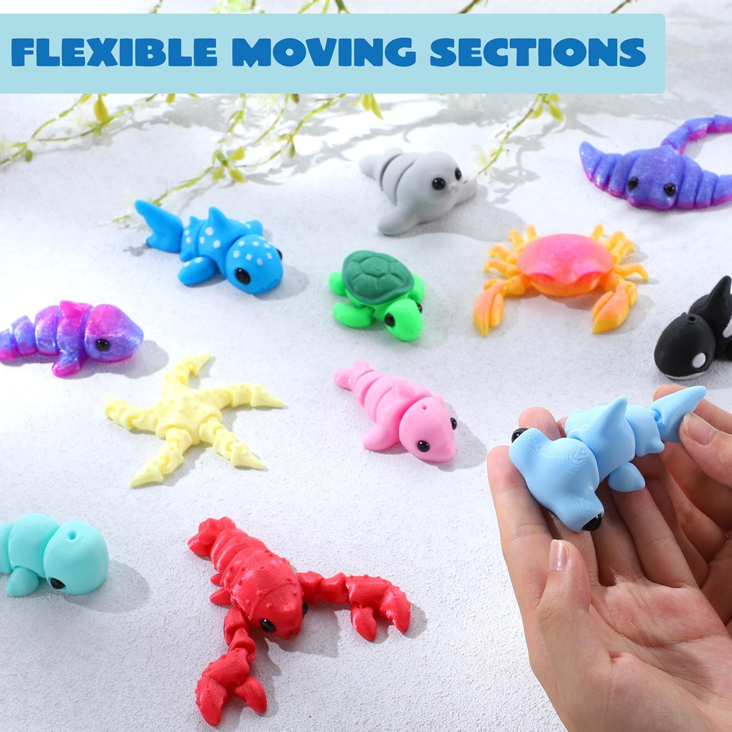 Thumbnail 4 de JOYIN 12 Pcs 3D Printed Ocean Animals Set: Flexible, Articulated Mini Sea Creatures for Fidgeting and Fun