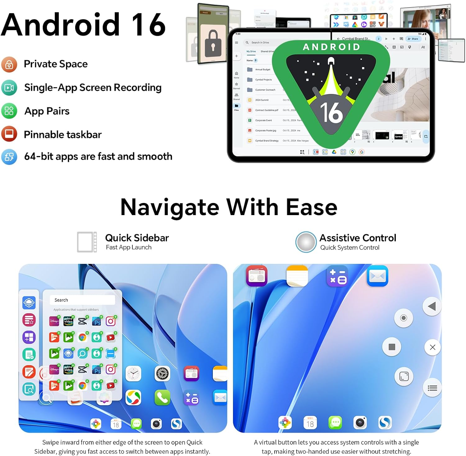 Thumbnail 6 de TECLAST Tablet T65 13,4 Zoll mit 120 Hz Display, Android 16, 4G LTE Dual SIM, 26 GB RAM / 128 GB ROM (erweiterbar bis 4 TB) – ideal für Streaming und mobiles Arbeiten