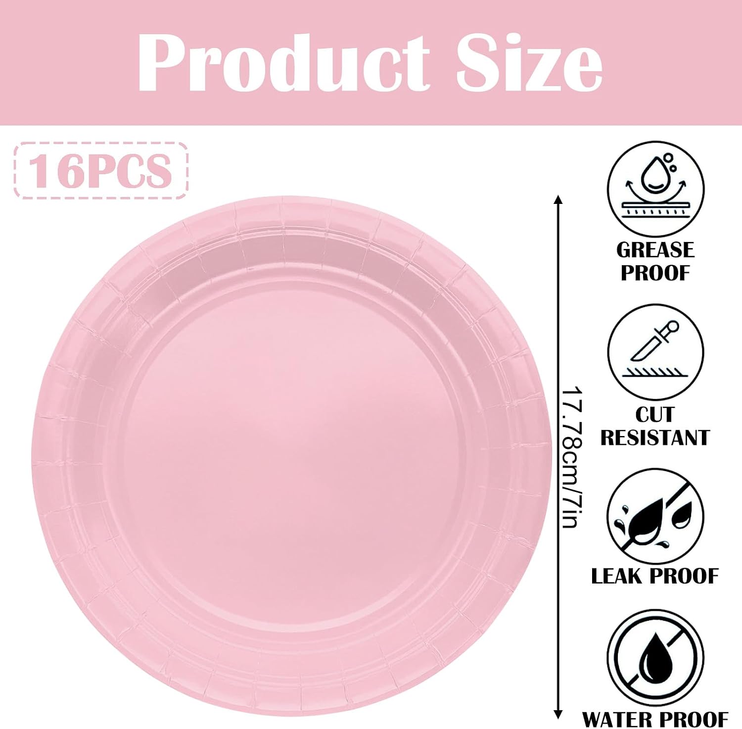 Detalle 2 de MOMAHUA 16P Pink 9in Party Plates