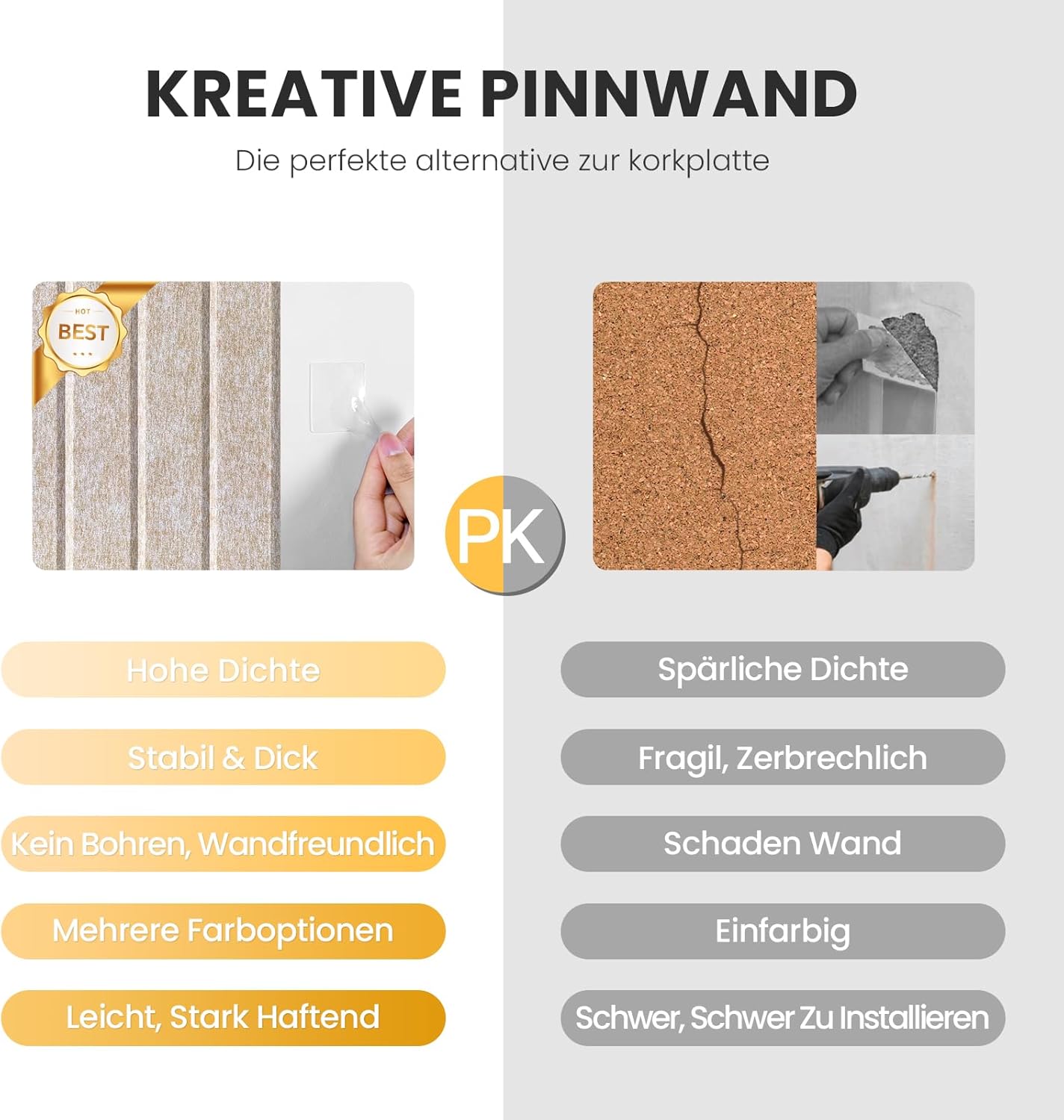 Thumbnail 4 de Großes Kork-Bulletin Board als Filz-Wandtafel 90 x 60 cm (6er Set)