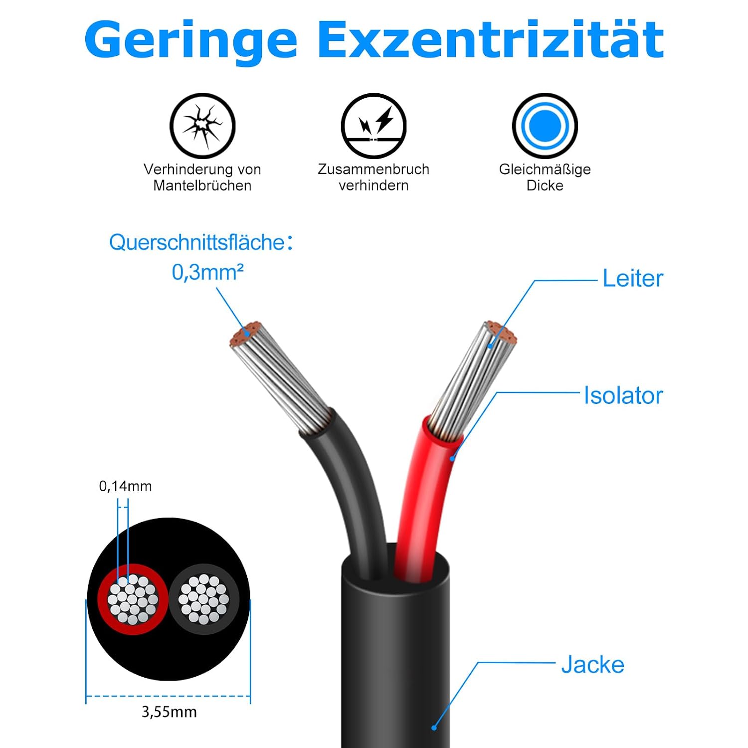 Detalle de 50 Meter 22AWG 2x0,3mm² Elektrischer Draht – Verzinnte Kupferkabel, 5V/12V/24V