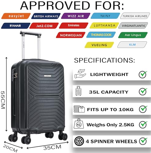 Detalle 2 de Flymax 55x35x20 Cabin Suitcase Carry On Hard Shell – 35L, 3‑Digit Lock, Telescopic Handle