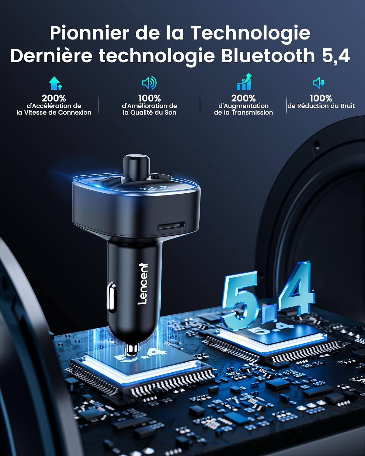 Detalle 2 de LENCENT T25M Transmetteur FM Bluetooth 5,4