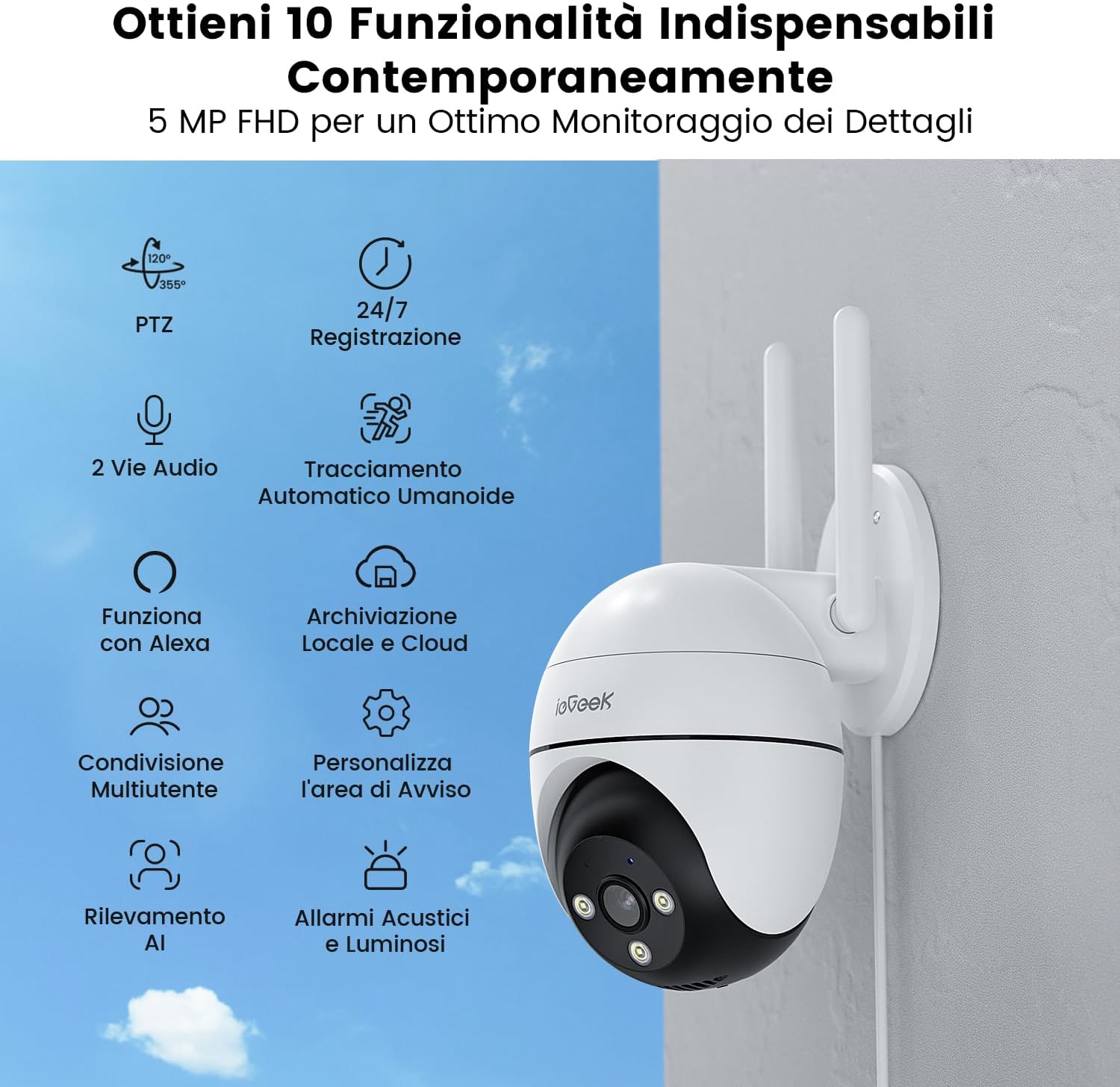 Thumbnail 1 de ieGeek 5MP Telecamera Wi‑Fi 360° PTZ