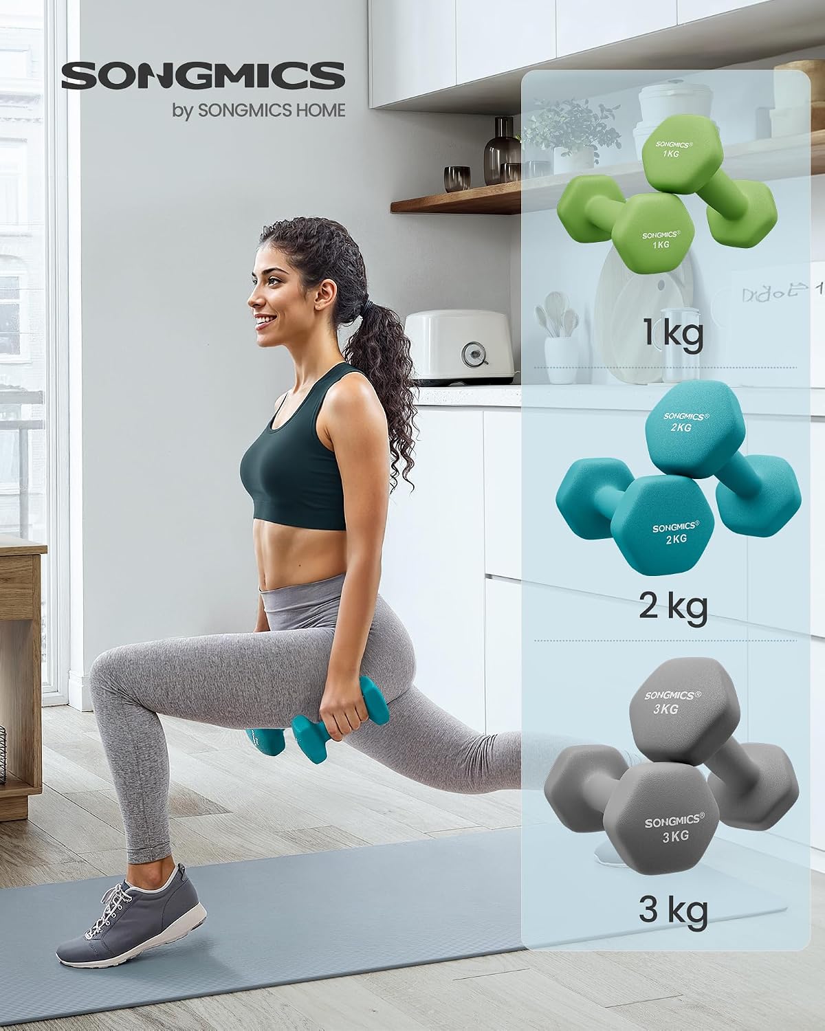 Detalle 2 de SONGMICS Hantel-Set 3 Paar, 1–3 kg, 9 kg oder 12 kg 🏋