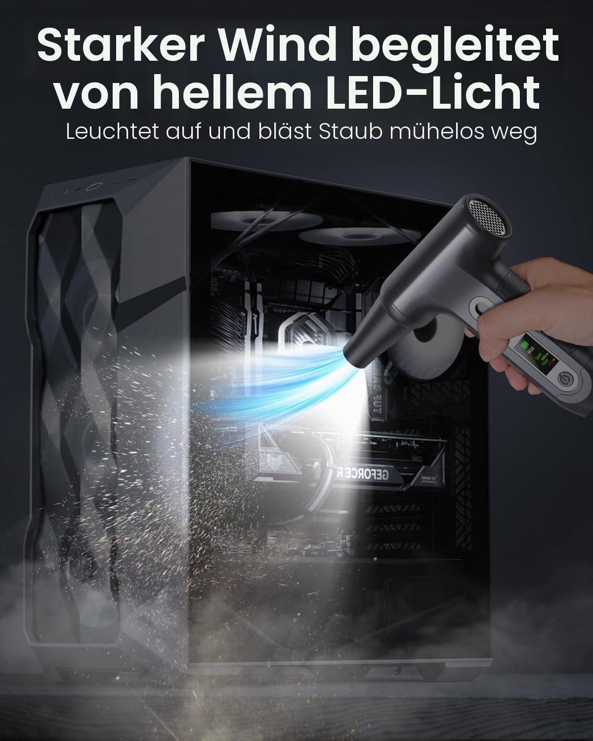 Detalle 2 de Elektrische Staubgebläse 200000 U/min mit HD-Display – Air Duster Mini-Gebläse für PC-Reinigung (Modell W06, Silber)
