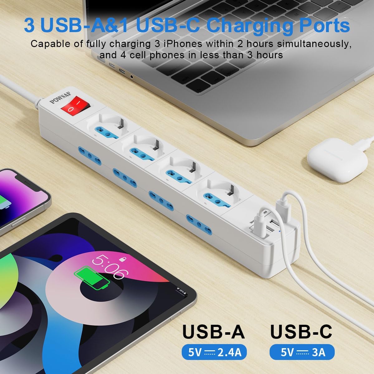Detalle de POWSAF Presa Multipla 12 Prese con USB