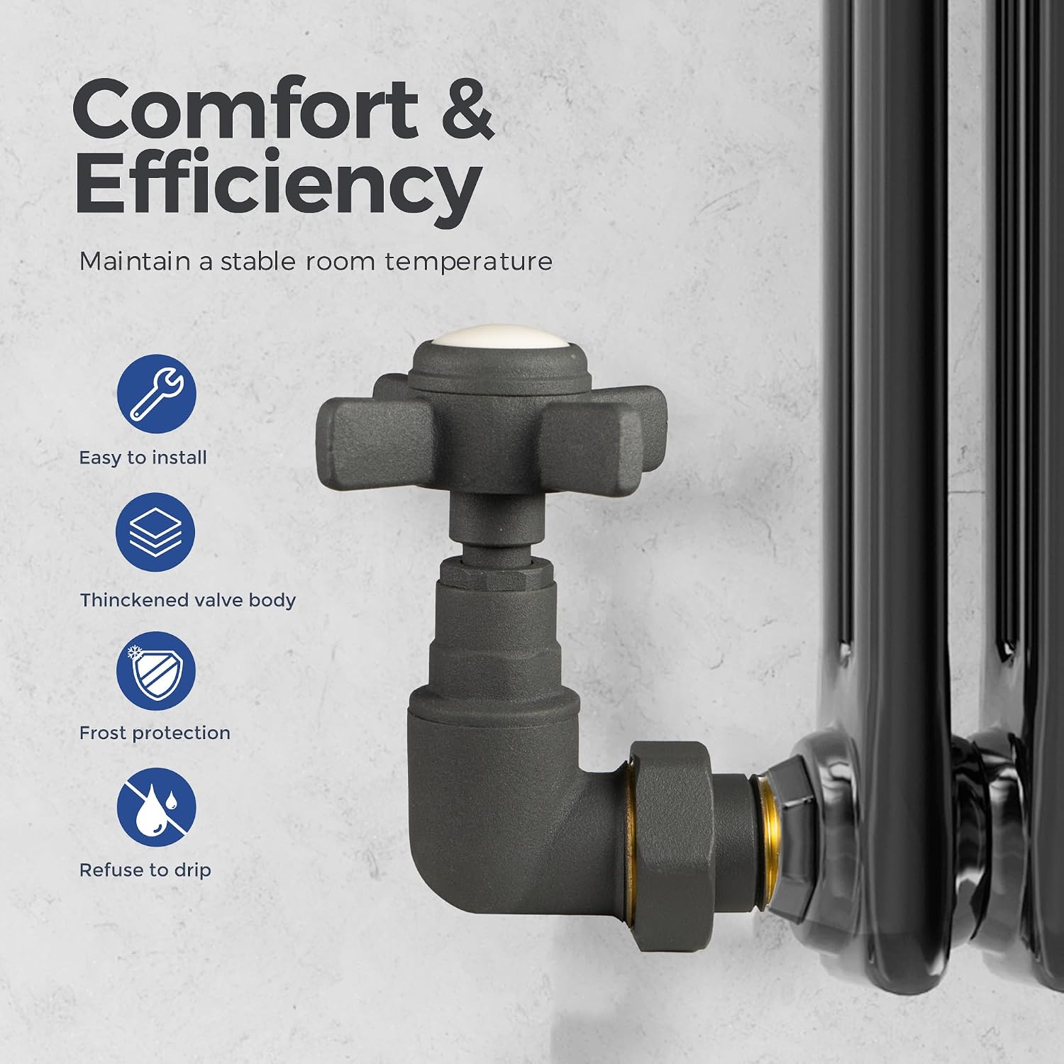 Thumbnail 3 de VANCOCO 1/2"×15mm Anthracite Traditional Radiator Valve (Pair) with Cross Handwheel