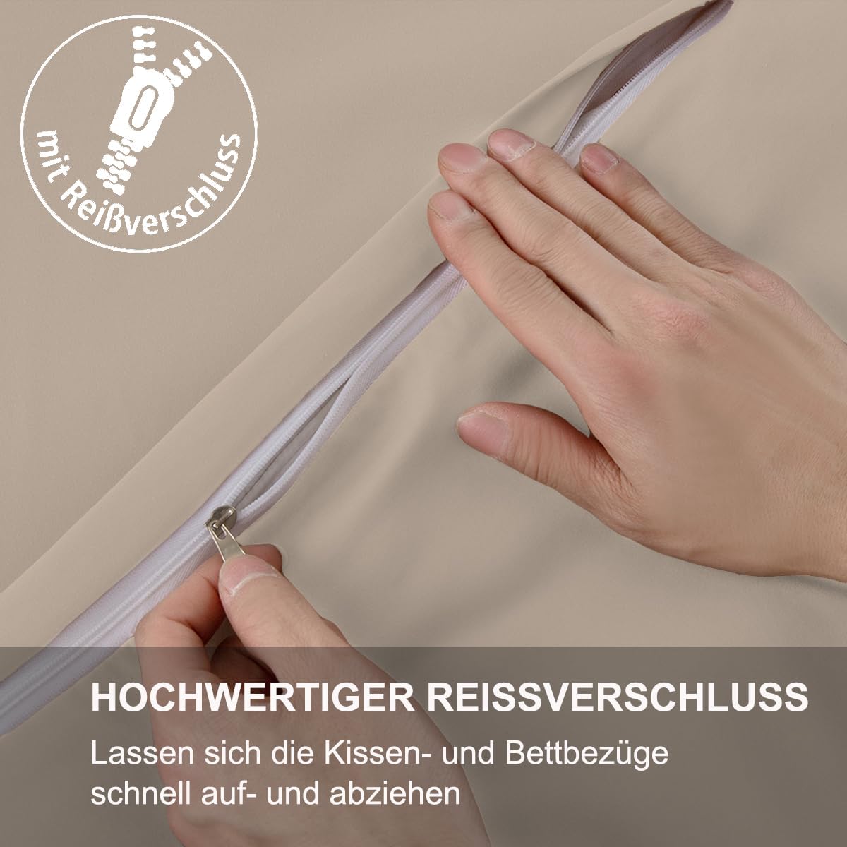 Detalle 2 de Kissenbezug 70x90 2er-Set (Warmes Beige) – Bügelfrei & knitterfrei mit Reißverschluss aus 100% Mikrofaser