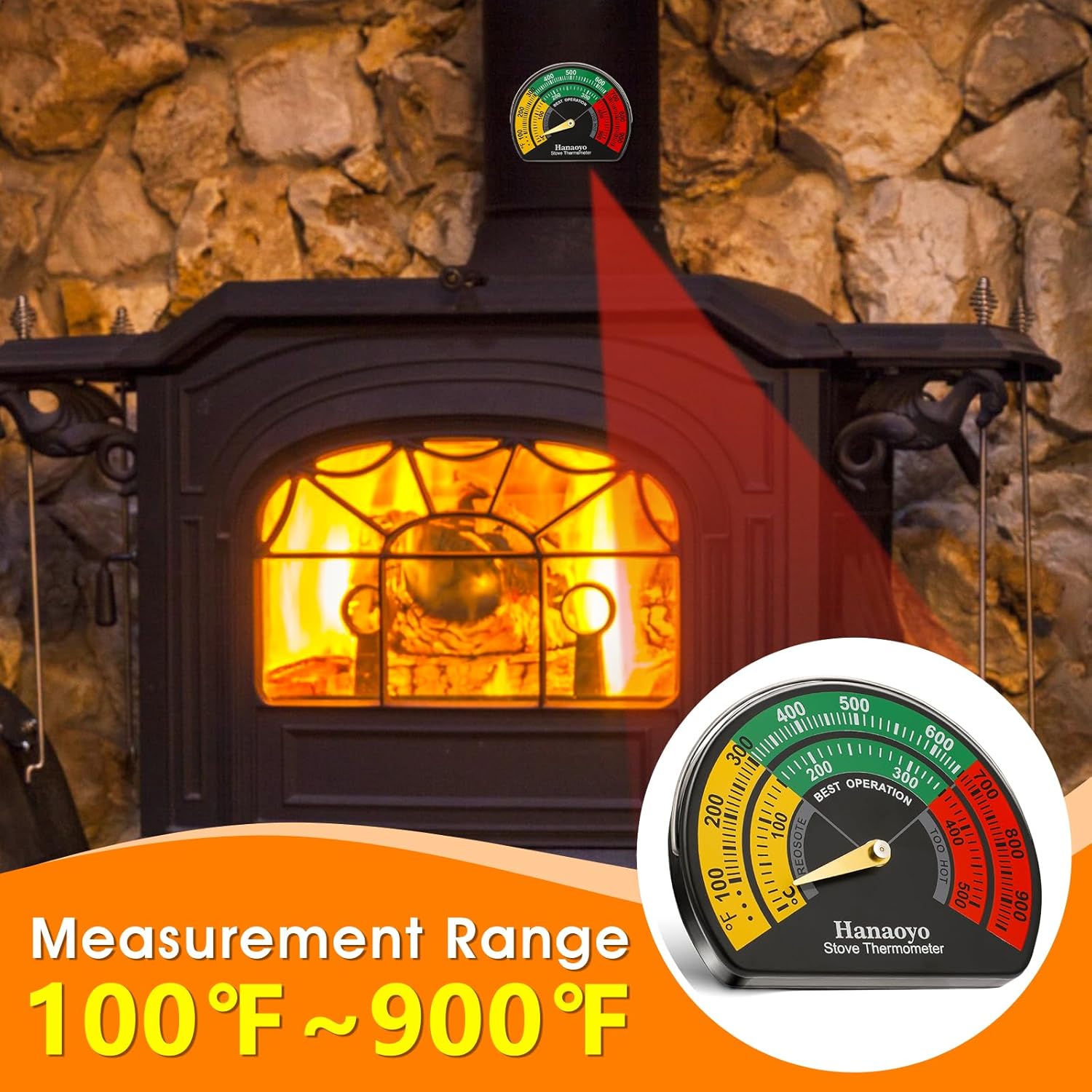Detalle 2 de Hanaoyo Magnetic Log Burner Thermometer 1 PCS 🌡